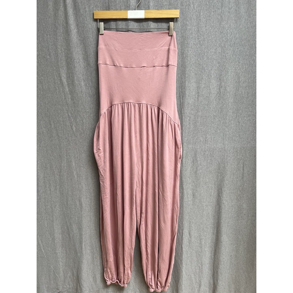 FP Beach Mora Sz L Drop Waist Pink Knit Strapless Ankle Women's Jumpsuit